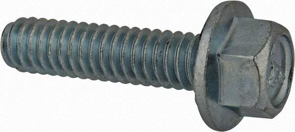 Value Collection - 1/4-20 UNC, 1" Length Under Head, Hex Drive Flange Bolt - 1" Thread Length, Grade 8 Steel, Serrated Flange, Zinc-Plated Finish - Americas Industrial Supply