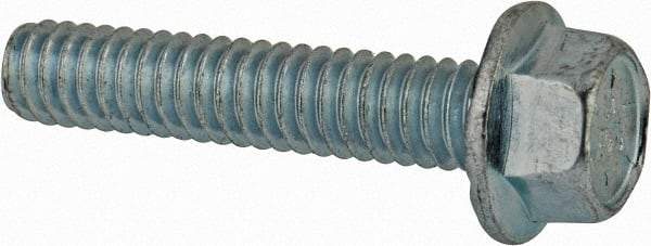 Value Collection - 1/4-20 UNC, 1-1/4" Length Under Head, Hex Drive Flange Bolt - 1-1/4" Thread Length, Grade 8 Steel, Serrated Flange, Zinc-Plated Finish - Americas Industrial Supply