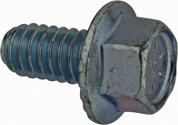 Value Collection - 1/4-20 UNC, 1/2" Length Under Head, Hex Drive Flange Bolt - 1/2" Thread Length, Grade 8 Steel, Serrated Flange, Zinc-Plated Finish - Americas Industrial Supply