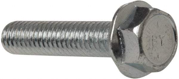 Value Collection - 5/16-18 UNC, 1-1/2" Length Under Head, Hex Drive Flange Bolt - 1-1/2" Thread Length, Grade 8 Steel, Serrated Flange, Zinc-Plated Finish - Americas Industrial Supply