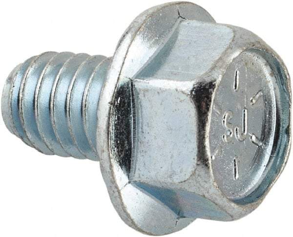 Value Collection - 5/16-18 UNC, 1/2" Length Under Head, Hex Drive Flange Bolt - 1/2" Thread Length, Grade 8 Steel, Serrated Flange, Zinc-Plated Finish - Americas Industrial Supply