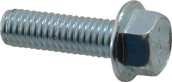 Value Collection - 3/8-16 UNC, 1-1/4" Length Under Head, Hex Drive Flange Bolt - 1-1/4" Thread Length, Grade 8 Steel, Serrated Flange, Zinc-Plated Finish - Americas Industrial Supply