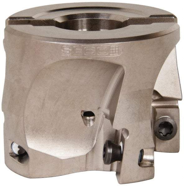 Seco - 4 Inserts, 2" Cut Diam, 3/4" Arbor Diam, 0.669" Max Depth of Cut, Indexable Square-Shoulder Face Mill - 0/90° Lead Angle, 1.575" High, XO.X 1806.. Insert Compatibility, Through Coolant, Series Power Turbo - Americas Industrial Supply