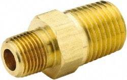 Parker - 3/8 x 1/8 Male Thread, Brass Industrial Pipe Hex Nipple - MNPTF, 1,000 psi - Americas Industrial Supply