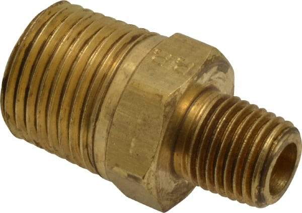 Parker - 1/2 x 1/4 Male Thread, Brass Industrial Pipe Hex Nipple - MNPTF, 1,000 psi - Americas Industrial Supply