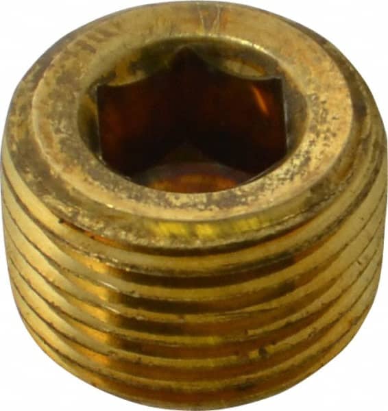 Parker - 3/8 Male Thread, Brass Industrial Pipe Hollow Hex Plug - MNPTF, 1,000 psi - Americas Industrial Supply