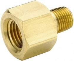Parker - 1/4 Male Thread x 3/8 Female Thread, Brass Industrial Pipe Adapter - MNPTF x FNPTF, 1,000 psi - Americas Industrial Supply