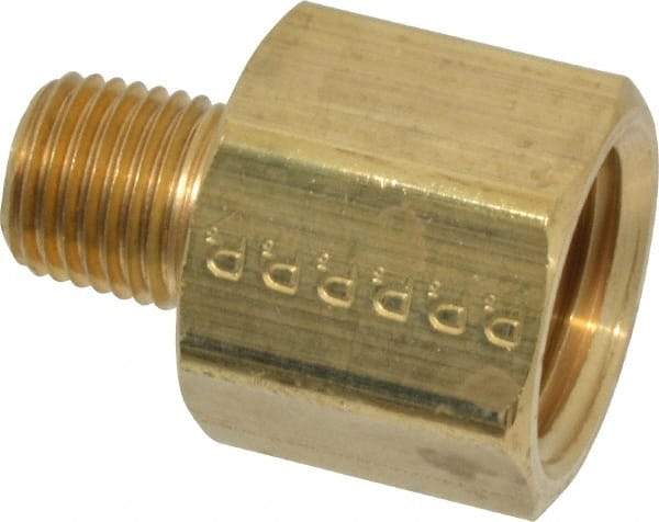 Parker - 1/4 Male Thread x 1/2 Female Thread, Brass Industrial Pipe Adapter - MNPTF x FNPTF, 1,000 psi - Americas Industrial Supply