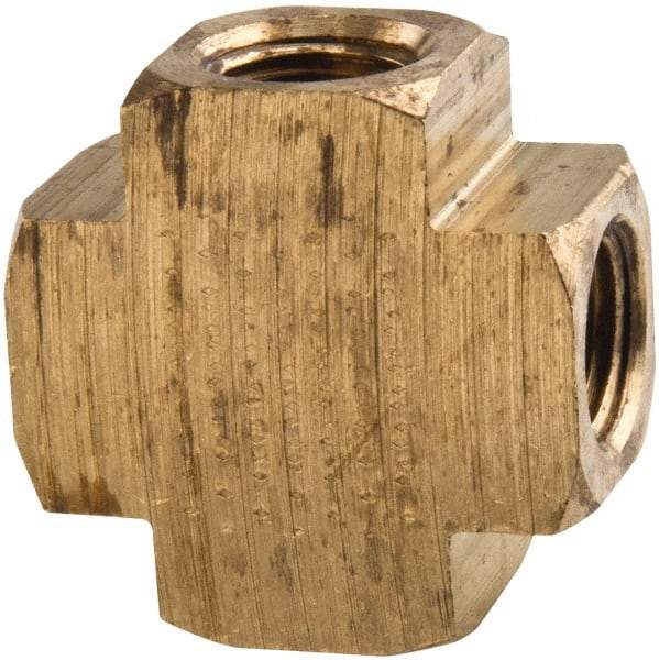 Parker - 1/8 Female Thread, Brass Industrial Pipe Female Cross - FNPTF, 1,000 psi - Americas Industrial Supply