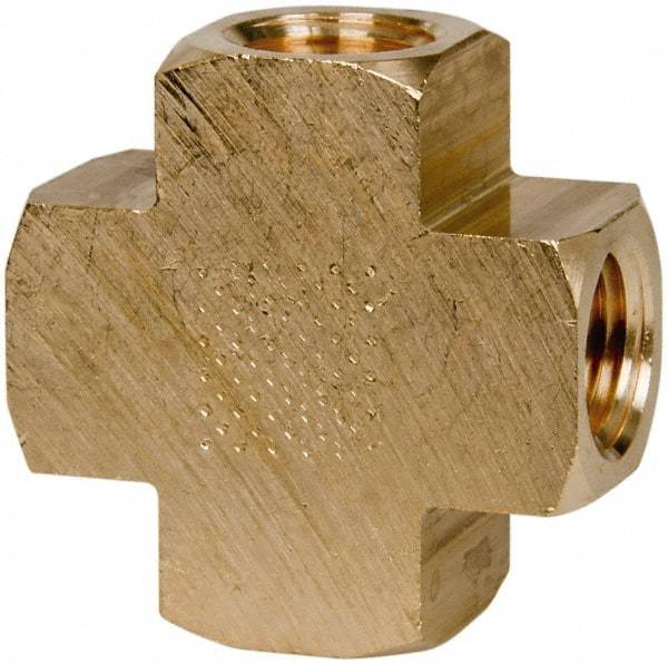 Parker - 1/4 Female Thread, Brass Industrial Pipe Female Cross - FNPTF, 1,000 psi - Americas Industrial Supply