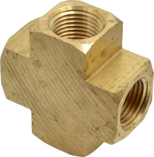 Parker - 1/2 Female Thread, Brass Industrial Pipe Female Cross - FNPTF, 1,000 psi - Americas Industrial Supply