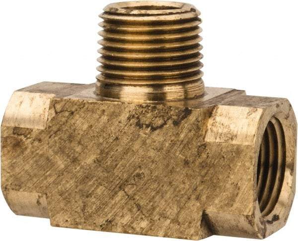 Parker - 3/8 Male Thread x 3/8 Female Thread, Brass Industrial Pipe Male Branch Tee - MNPTF x FNPTF, 1,000 psi - Americas Industrial Supply