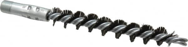 Schaefer Brush - 4-1/2" Brush Length, 3/4" Diam, Double Stem, Single Spiral Flue Brush - 7-1/2" Long, Tempered Steel Wire, 1/4" NPSM Male Connection - Americas Industrial Supply