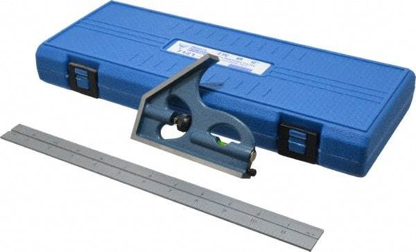 PEC Tools - 2 Piece, 12" Combination Square Set - 1/16, 1/32, 1/64 & 1/8" (4R) Graduation, Cast Iron Blade, Cast Iron Square Head - Americas Industrial Supply