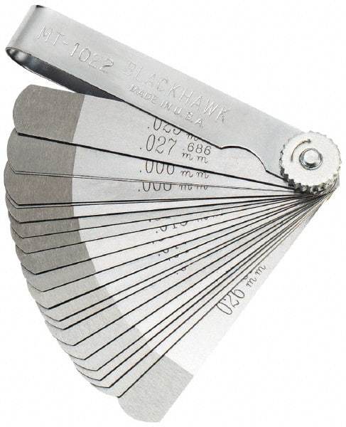 Blackhawk by Proto - 22 Piece, 0.004 to 0.025" Thick, Parallel Feeler Gage Set - 3.31" Leaf Length, 1/2" Wide, Steel - Americas Industrial Supply