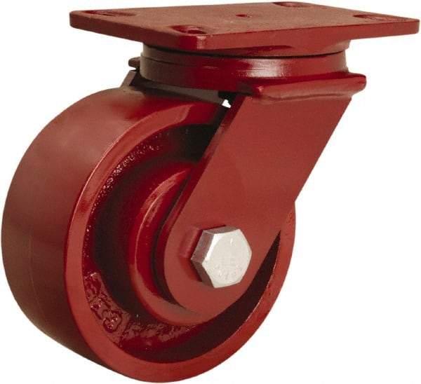 Hamilton - 6" Diam x 2-1/2" Wide x 7-1/2" OAH Top Plate Mount Swivel Caster - Cast Iron, 2,200 Lb Capacity, Tapered Roller Bearing, 4-1/2 x 6-1/2" Plate - Americas Industrial Supply