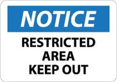 NMC - "Notice - Restricted Area - Keep Out", 10" Long x 14" Wide, Pressure-Sensitive Vinyl Safety Sign - Rectangle, 0.004" Thick, Use for Security & Admittance - Americas Industrial Supply