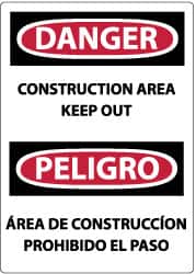 NMC - "Danger - Construction Area - Keep Out", 20" Long x 14" Wide, Pressure-Sensitive Vinyl Safety Sign - Rectangle, 0.004" Thick, Use for Security & Admittance - Americas Industrial Supply