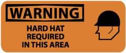 NMC - "Warning - Hard Hat Required in This Area", 7" Long x 17" Wide, Pressure-Sensitive Vinyl Safety Sign - Rectangle, 0.004" Thick, Use for Accident Prevention - Americas Industrial Supply