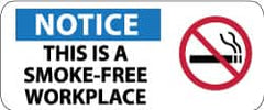NMC - "Notice - This Is a Smoke-Free Workplace", 7" Long x 17" Wide, Rigid Plastic Safety Sign - Rectangle, 0.05" Thick, Use for Smoking Regulations - Americas Industrial Supply