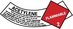 NMC - Hazardous Materials Label - Legend: Acetylene Gas - Flammable 2, English, Red, Black & White, 5-1/4" Long x 2" High, Sign Muscle Finish - Americas Industrial Supply