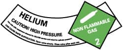 NMC - Hazardous Materials Label - Legend: Helium - Caution! High Pressure - Non Flammable Gas - 2, English, Green, Black & White, 5-1/4" Long x 2" High, Sign Muscle Finish - Americas Industrial Supply