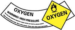 NMC - Hazardous Materials Label - Legend: Oxygen Warning! High Pressure, English, Yellow, Black & White, 5-1/4" Long x 2" High, Sign Muscle Finish - Americas Industrial Supply