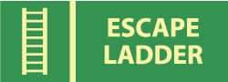 NMC - Escape Ladder, Pressure Sensitive Vinyl Fire Sign - 14" Wide x 5" High, Glow-in-the-Dark - Americas Industrial Supply