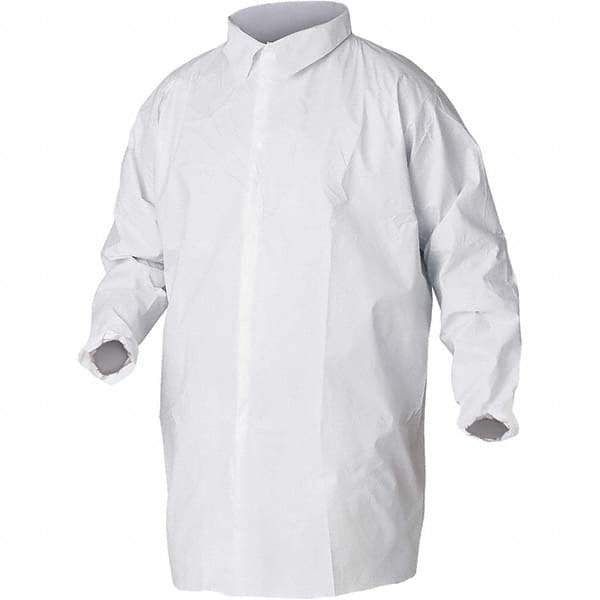 KleenGuard - Size L White Lab Coat without Pockets - Microporous Film Laminate, Snap Front, Elastic Cuffs - Americas Industrial Supply