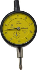 Mitutoyo - 10mm Range, 0-100 Dial Reading, 0.01mm Graduation Dial Drop Indicator - 2-3/16" Dial, 1mm Range per Revolution, 0.013mm Accuracy, Revolution Counter - Americas Industrial Supply