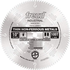 Freud - 10" Diam, 5/8" Arbor Hole Diam, 100 Tooth Wet & Dry Cut Saw Blade - Carbide-Tipped, Standard Round Arbor - Americas Industrial Supply