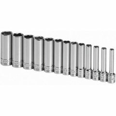 SK - 1/4" Drive Deep Socket Set - 4 to 15mm, Metric Measurement Standard - Americas Industrial Supply