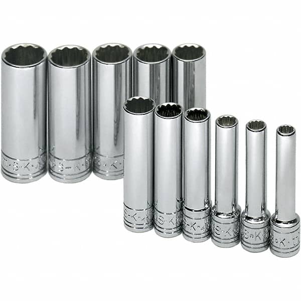 SK - 1/4" Drive Deep Socket Set - 5 to 14mm, Metric Measurement Standard - Americas Industrial Supply