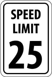 NMC - "Speed Limit 25", 12" Wide x 18" High, Aluminum Speed Limit Signs - 0.063" Thick, Black on White, Rectangle, Post Mount - Americas Industrial Supply