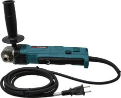 Makita - 3/8" Keyed Chuck, 2,400 RPM, Angled Handle Electric Drill - 4 Amps, 115 Volts, Reversible, Includes Chuck Key, Drill Chuck, Key Holder, Side Handle - Americas Industrial Supply