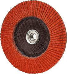 Norton - 40 Grit, 7" Disc Diam, 5/8-11 Center Hole, Type 29 Ceramic Flap Disc - 8,500 Max RPM, Fiberglass Backing, Arbor Attaching System, Coated - Americas Industrial Supply