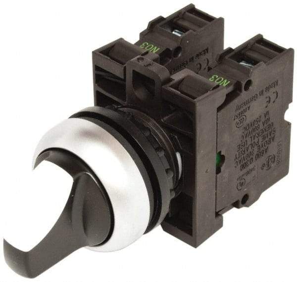 Eaton Cutler-Hammer - 22-1/2mm Mount Hole, 3 Position, Knob Operated, Selector Switch with Contact Blocks - Maintained (MA), Nonilluminated, 1 Contact Block, 2NO - Americas Industrial Supply