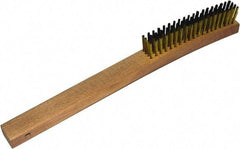 Gordon Brush - 4 Rows x 19 Columns Brass Plater Brush - 5-3/8" Brush Length, 13-3/4" OAL, 1-1/8 Trim Length, Wood Curved Handle - Americas Industrial Supply