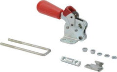 De-Sta-Co - 495 Lb Capacity, Vertical, J Hook, Flanged Base, Carbon Steel Pull Action Latch Clamp - 1.53" Drawing Movement, 3.47" OAL, Threaded U Hook, Straight Handle - Americas Industrial Supply