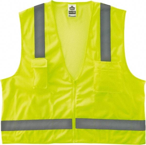 Ergodyne - Size 4X/5XL High Visibility Lime Mesh/Solid Surveyor's Vest - 58 to 64" Chest, ANSI/ISEA 107, Zipper Closure, 4 Pockets, Polyester - Americas Industrial Supply