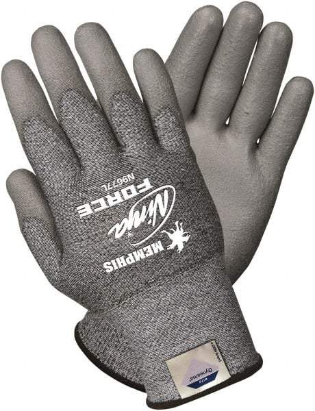 MCR Safety - Size S (7), ANSI Cut Lvl 3, Polyurethane Coated Dyneema Cut Resistant Gloves - 9" Long, Palm Coated, Knit Wrist, Gray, Paired - Americas Industrial Supply