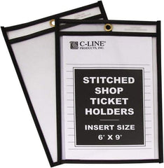 C-LINE - 25 Piece Clear Stitched Shop Ticket Holder - 9" High x 6" Wide - Americas Industrial Supply