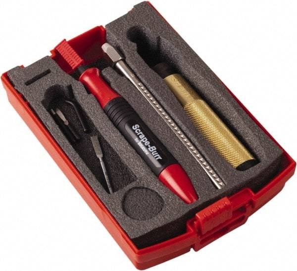 Shaviv - 8 Piece High Speed Steel Blade Hand Deburring Tool Set - U Blade Holder, BUS1, BUS2, BUS31, BUS4;Scrape-Burr 400 Blades, For Hole Edge, Straight Edge - Americas Industrial Supply