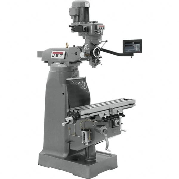 Jet - 7-7/8" Table Width x 35-3/4" Table Length, Variable Speed Pulley Control, 1 Phase Knee Milling Machine - R8 Spindle Taper, 1-1/2 hp - Americas Industrial Supply