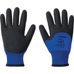 North - Size L PVC Coated Nylon Cold Protection Work Gloves - For Cold Weather, Palm & Fingers Coated, Knit Wrist Cuff, Full Fingered, Black/Blue, Paired - Americas Industrial Supply
