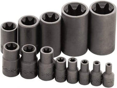 SK - 13 Piece 1/4, 3/8 & 1/2" Drive Standard Socket Set - 6 Points, E4 to E24 Torx, Torx Measurement Standard - Americas Industrial Supply