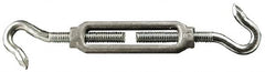 Made in USA - 52 Lb Load Limit, #12 Thread Diam, 1-13/16" Take Up, Aluminum Hook & Hook Turnbuckle - 2-9/16" Body Length, 3/16" Neck Length, 4-1/2" Closed Length - Americas Industrial Supply