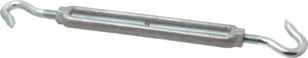 Made in USA - 174 Lb Load Limit, 3/8" Thread Diam, 2-7/8" Take Up, Aluminum Hook & Hook Turnbuckle - 6-7/8" Body Length, 1/4" Neck Length, 11-3/8" Closed Length - Americas Industrial Supply