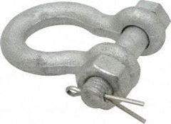 Made in USA - 3/8" Nominal Chain Size, 1 Ton Carbon Steel Bolt Anchor Shackle - 3/8" Diam, 7/16" Pin Diam, 1-7/16" High Inside Jaw, 1-1/8" Inside Width, 1-1/4" Max Body Thickness - Americas Industrial Supply