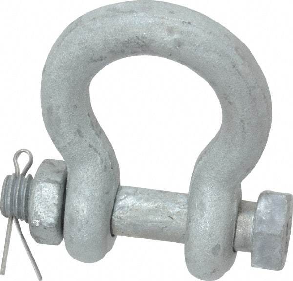 Made in USA - 7/16" Nominal Chain Size, 1.5 Ton Carbon Steel Bolt Anchor Shackle - 7/16" Diam, 1/2" Pin Diam, 1-11/16" High Inside Jaw, 1-1/4" Inside Width, 1-1/4" Max Body Thickness - Americas Industrial Supply